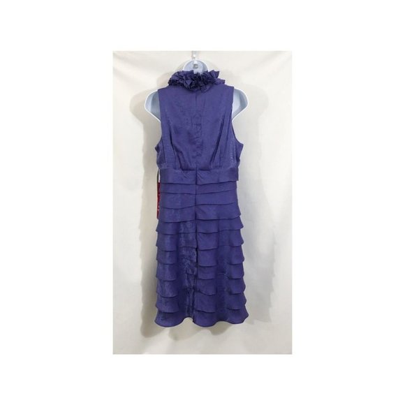 London Times Sheath Dress Size 10 Ruffle Trim Tiered Purple V Neck - Picture 6 of 8